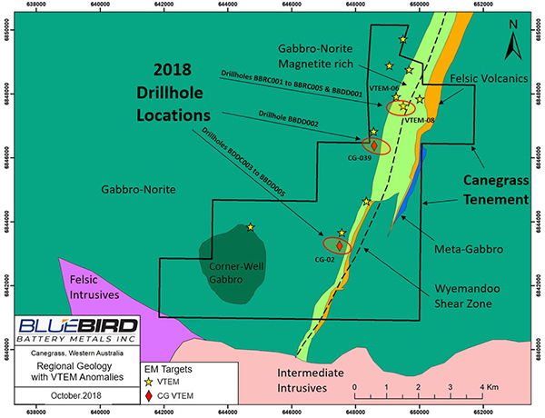 Canegrass Property & Regional Geology with VTEM ™ Anomalies